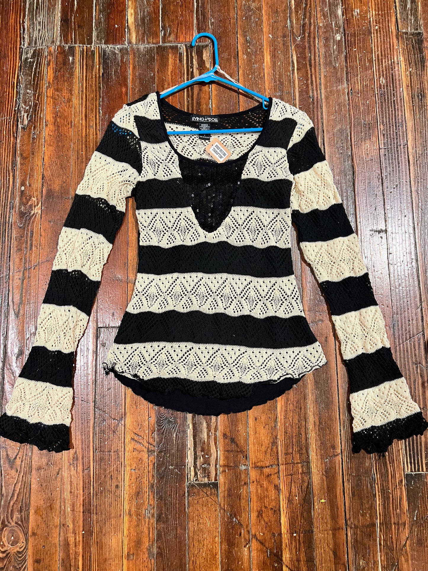 Striped Crochet Long Sleeve (S)