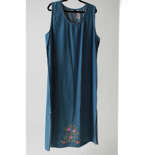 Denim Maxi Dress w/ Floral Embroidery (2X)