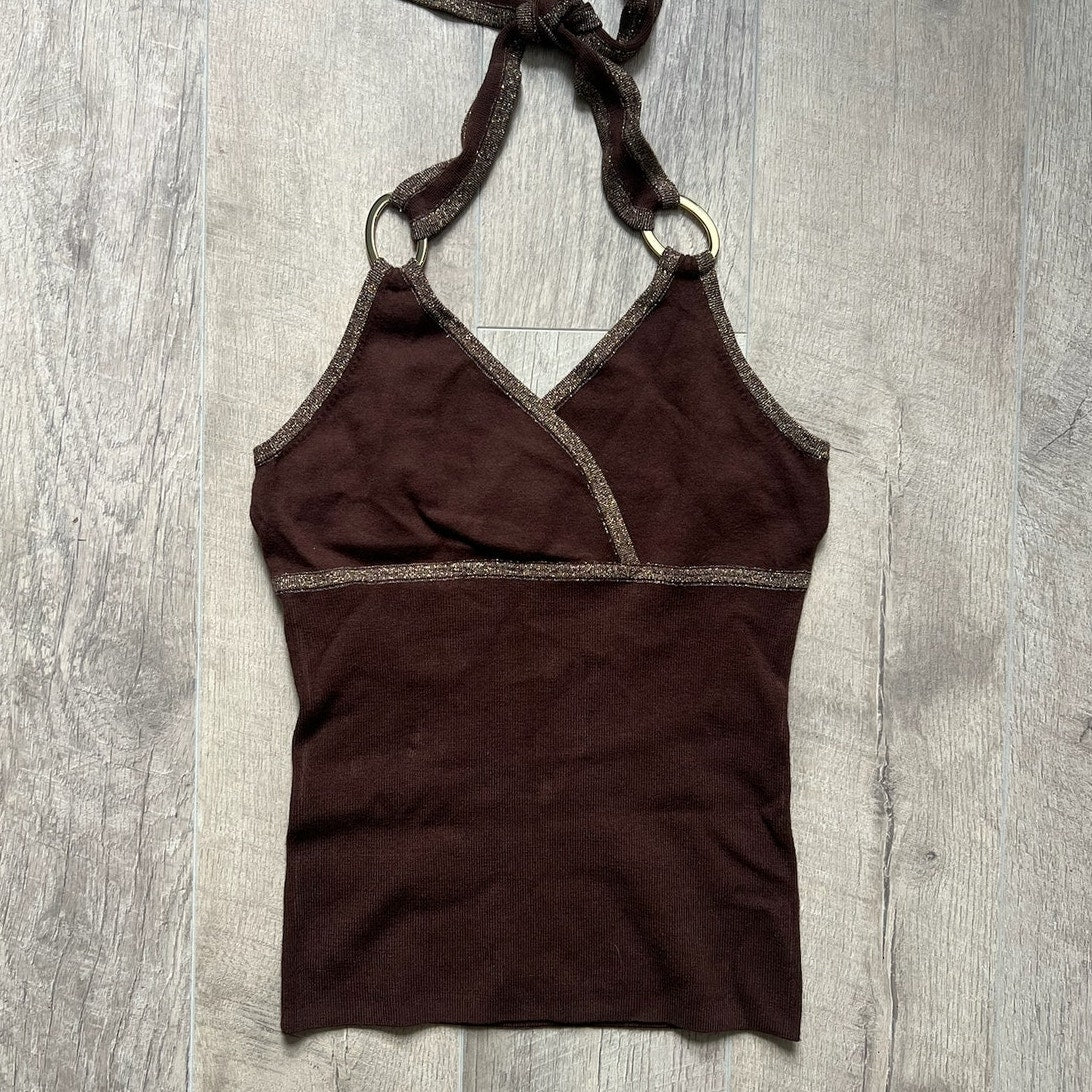 Brown Y2K Halter Top